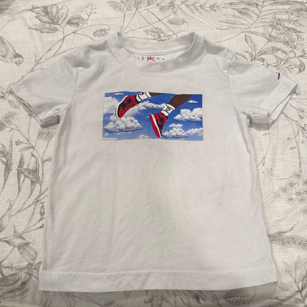 Jordan White Kids T-Shirt with Red Sneaker Graphic